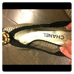 CHANEL Leather Ballet Flat Camellia Floral